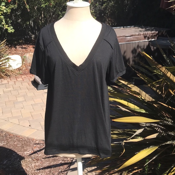 Free People Tops - We the Free Exposed Seam V neck Black T Shirt